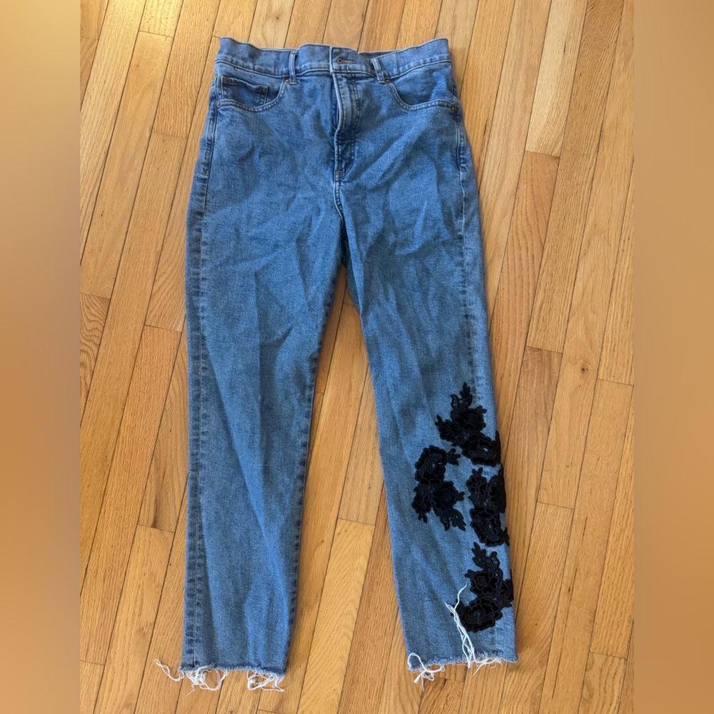Express Blue Jeans with Black Floral Detail